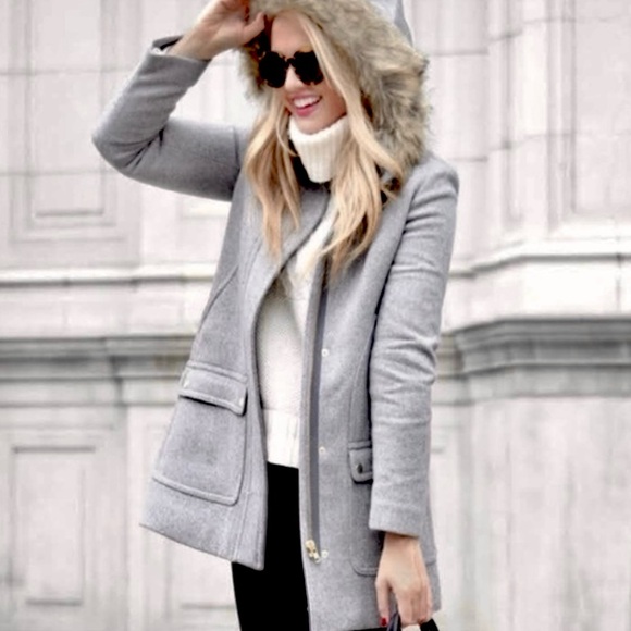 J. Crew Vail Hooded Wool Blend Zip-Up Mid Length Coat in Heather Gray Size 2 - Picture 9 of 9